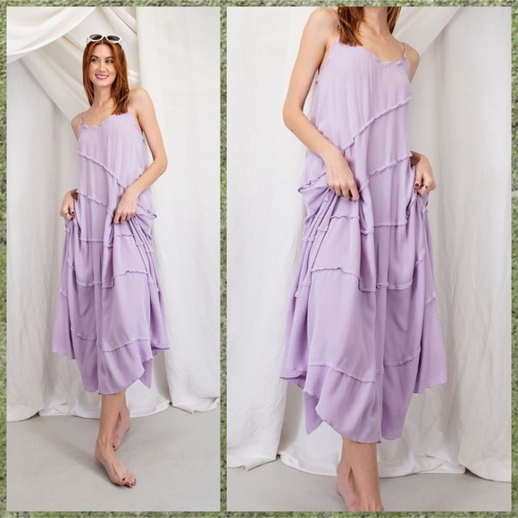 EASEL "Sun Seeker" Sexy Flowy Maxi Sundress W/Raw Seams & Back Self-Tie Details - Picture 7 of 16